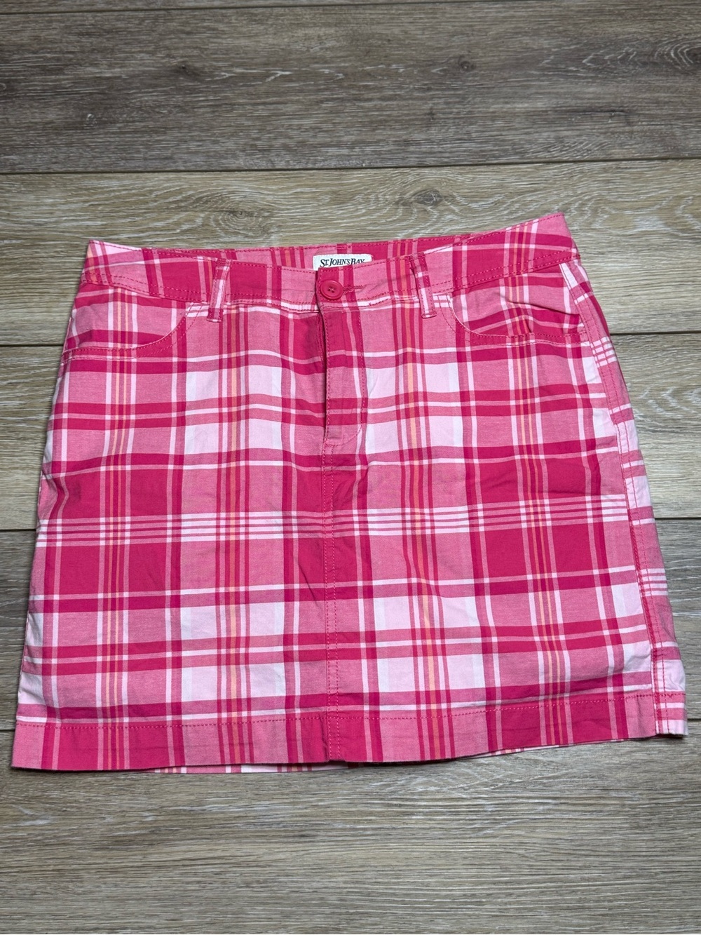 St. John's Bay Pink Plaid Cotton Blend Mini Skort size 6